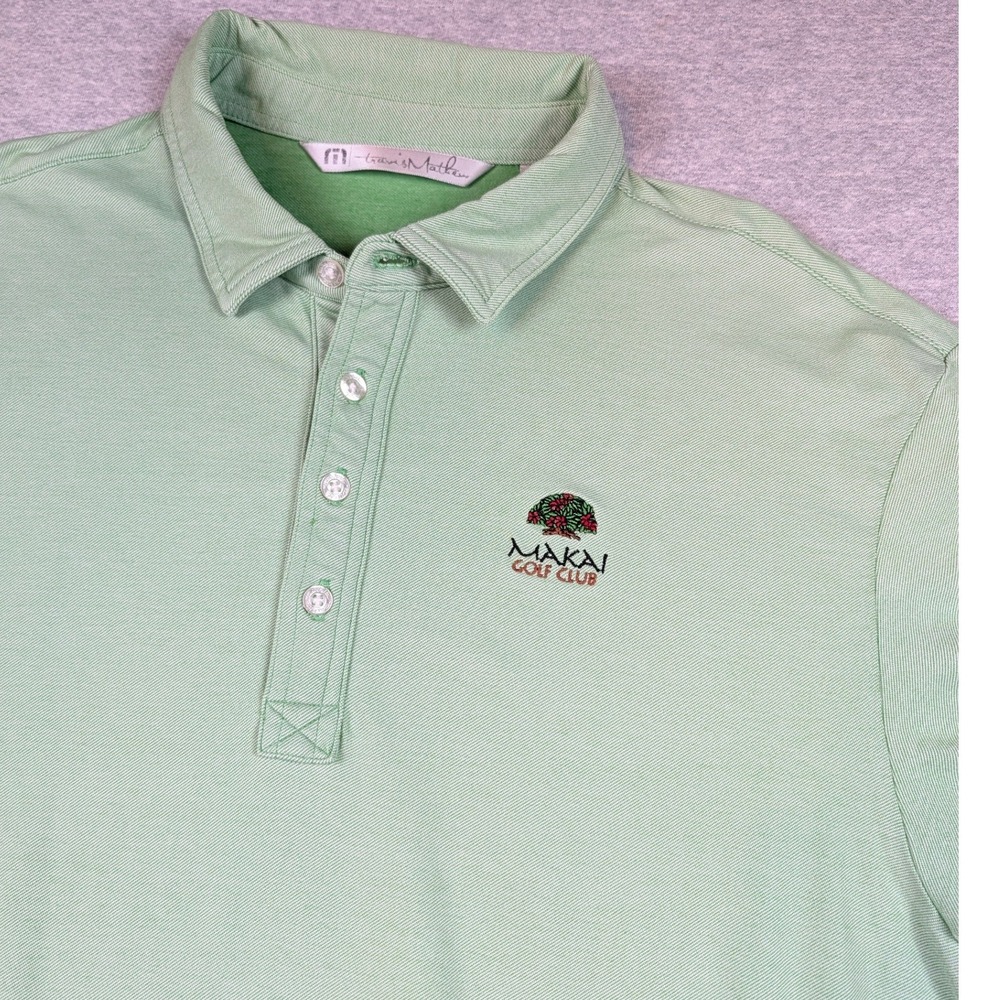 TravisMathew Mens Makai Golf Club Polo Shirt Green Short Sleeve Size L
